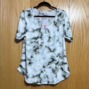 LuLaRoe White, Gray and Light Blue Morgan Short Sleeve Tee- Medium